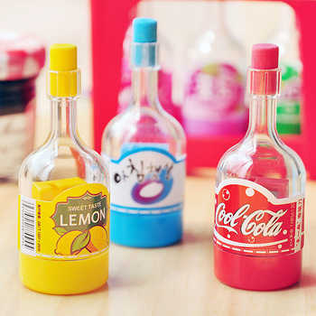 Free Shipping Novelty Drink Bottle Pencil Sharpener + Eraser Promotional Gift Stationery Wholesale