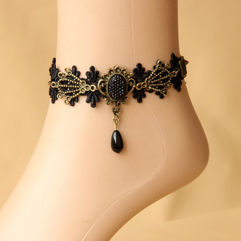 Free Shipping The Bblack Mmemory Ppalace Retro Lace Miss Anklet Europe and America  Foot Chain Valen