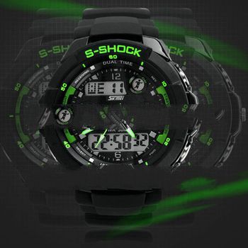 Free ship mens military watch sports watches 2 time zone digital quartz Chronograph jelly silicone s