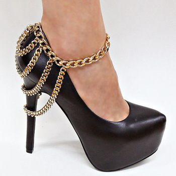 Free shipping Gold Chunky Chain Anklet, Shoes Chain, Draped Four Tier Layered Heel Shoe Anklet Foot 