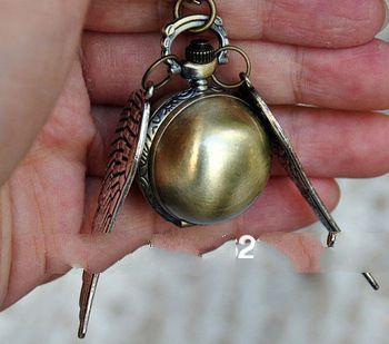 Free shipping Harry Potter gold golden snitch pocket watches necklace with chain antique pocket fob 