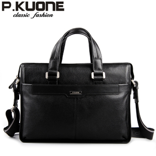 Free shipping P . kuone man commercial male handbag genuine leather shoulder men's casual bag le