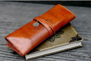 Free shipping Vintage Folding strap Cortex Bag Makeup cosmetic Brush Pen Case Organizer Pouch little