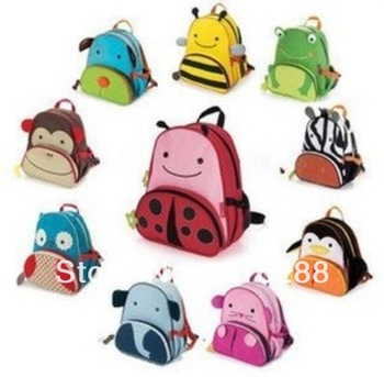 Free shipping canvas double-shoulder kindergarten school bag kids cartoon school bag  animal backpac