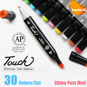 Freeshipping!!Good Quality!! Touch doulbe points Marker Pen alcohol,30 colors set with free bag!!