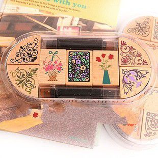 Freeshipping! NEW Classical flower  wooden stamp set / 7 pcs stamps & 2 pcs ink pad pen/Decorati
