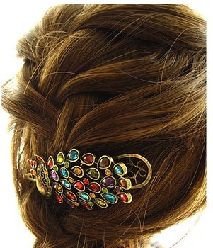 H15 Peacock crystal hairpin peacock for hair vintage peacock hairpin duckbill clip banana clip (min 