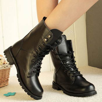 HK Free Shipping 2013 Woman Ladies Motorcycle Boots Vintage Combat Army Punk Goth Ankle Shoes Women