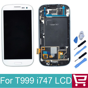 High Quality LCD assembly+touch screen digtizer with frame for Samsung galaxy s3 T999 i747 White Fre