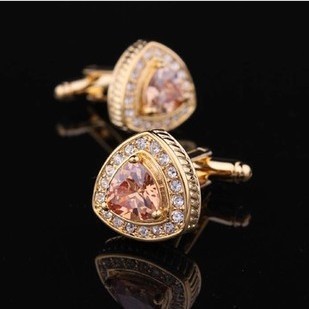 High quality cufflinks set auger personality triangle electroplating metal yellow zircon AAA + Austr
