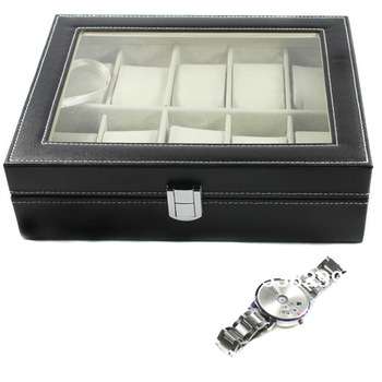 Leather 10 Slots Wrist Watch Display Box Storage Holder Organizer Windowed Case