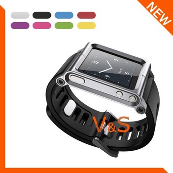 Luna Tik Fashion Rubber Wrist Watch Band Aluminium Alloy Cover Case for iPod Nano 6 6G with Retail P
