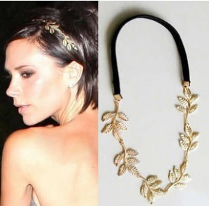 Min Order $10(mix order)Free Shipping!The British girl tide gold metal leaf olive shape elastic hair