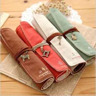 Min.order is $10(mix order )free shipping!Book stationery vintage roll pencil case mori canvas pen c