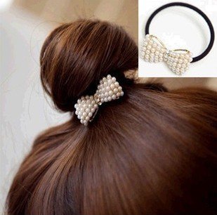 Min.order is $15 (mix order) Fashion pearl bowknot rubber band Hair Band Ring Rope Headwear Coiffure