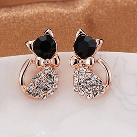 Min.order is $8 (mix order) Free Shipping & 2013 Korean Jewelry Full Drill Cat Cute Bow Earrings