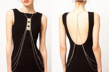 Min. order is $9(mix order) European and American Queen Fan Big Three-body Chain Body Chain Elegant 