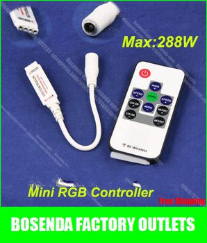 Mini RF12A RGB Wireless Controller DC12/24V with Power Supply Socket+10keys RF Remote Control for 50