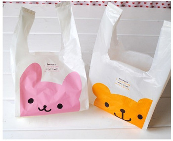 Mini cute pink bunny yellow Winnie the number Maga plastic  bag with handle for jewelry carry bag  v
