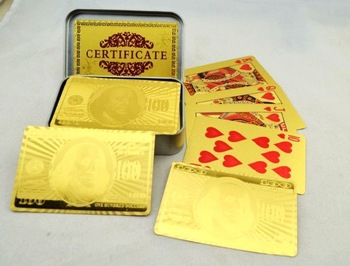 New 24K Gold Foil Plated Poker Playing Cards With Tin Box, Free Shipping