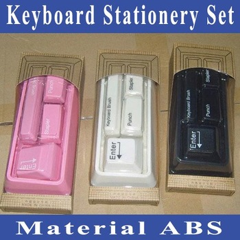 New Arrival freeshipping 4 in 1 Mini keyboard stationery set with a punch brush stapler and Clip dis