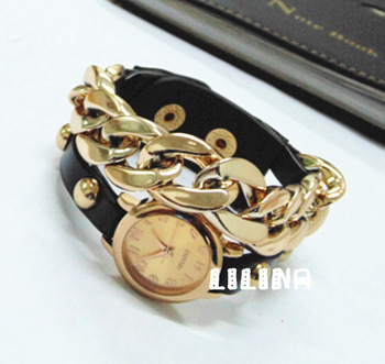 New arrived plating gold, multicolor leather acrylic chain combination, punk style women fashion wat