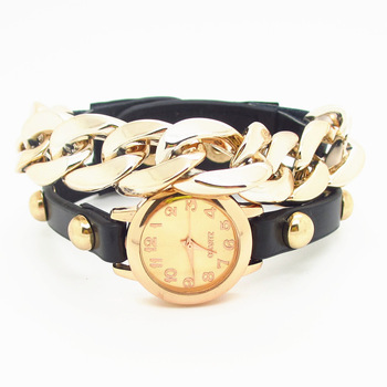 New arrived plating gold, multicolor leather acrylic chain combination, punk style women fashion wri