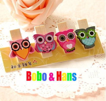 New cute 4 pcs / set wooden Owl style clip set / paper clip peg / Fashion /Wholesale