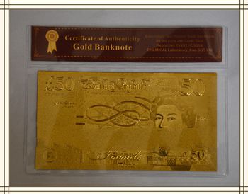 Pounds50 Gold Banknote into pvc frame wtih COA certificate card