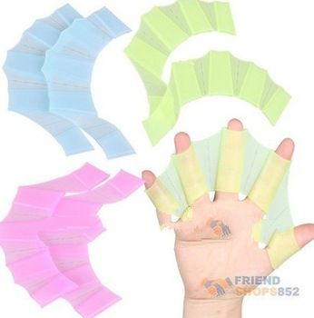 Silicone Hand Swimming Fins Flippers Swim Palm Finger Webbed Gloves Paddle