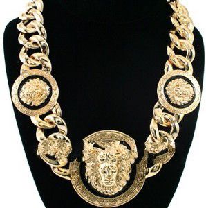 Three head Lion necklace, metal chain with gold color