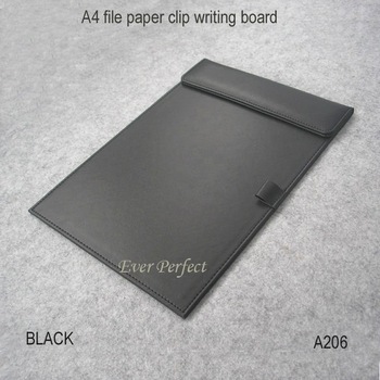 double leather office A4 file paper clip writing board tablet with pen holder  black/brown color A20