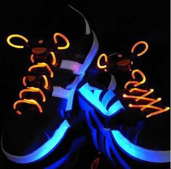 free shipping Fiber Optic LED Shoe laces shoelaces neon led strong light flashing shoelace 4pcs/lot