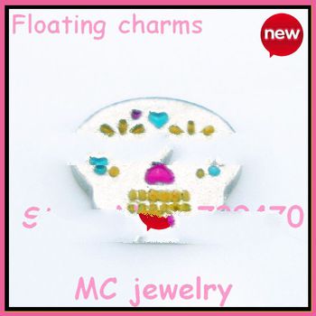 free shipping hot sell Hallowmas floating charm skull charm for floating glass locket 100pcs/lot
