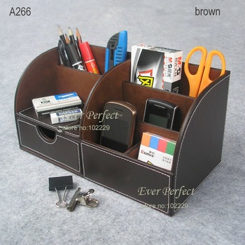 multiple slots multi-function leather stationery pen pencil holder case desk organizer mobile holder