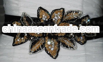 028 Modest Satin Crystal Beaded Belts for Wedding Dresses