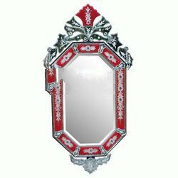 Venetian mirror octagon red