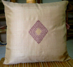  Silk Pillow Cover - Beige and Purple
