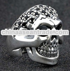 925 Sterling Silver Jewelry Skull Ring Onyx