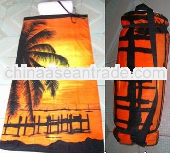 100% cotton velour yarn dyed beach towel with pillow