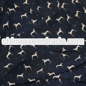 100% polyester dog printed chiffon fabric