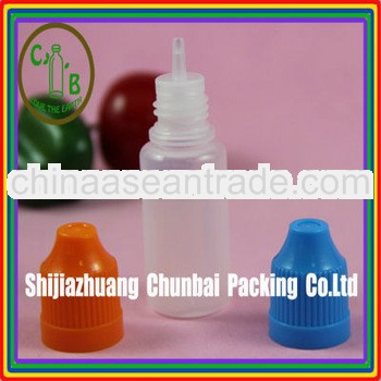 10ml childproof bottle for electric cigarette oil use with childproofwith long thin tip with SGS and