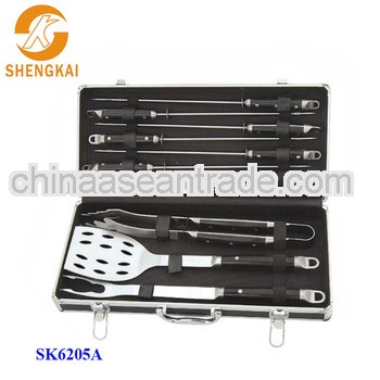 10pcs stainless steel pp handle barbecue utensils set with alum case