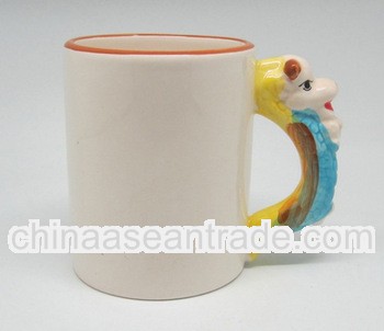 11OZ White Blank Sublimation mugs with Animal handle FOR ZIBO XINYU PROMOTION