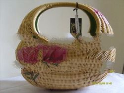 DECORATED RATTAN WICKER BAG