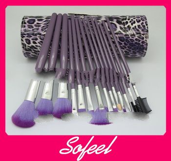 14pcs makeup brush set with purple hair leopard print cap holder