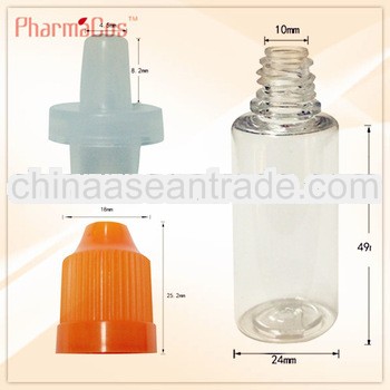 15ml clear PET E-liquid bottle with orange childproof cap