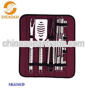 15pcs stainless steel tools holder bbq set with a nylon bag