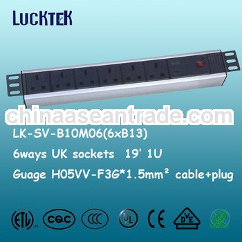 1U 19inch British 6 Ways PDU with master-slave