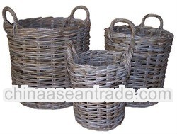 Storage basket with rattan koboo grey set of 3